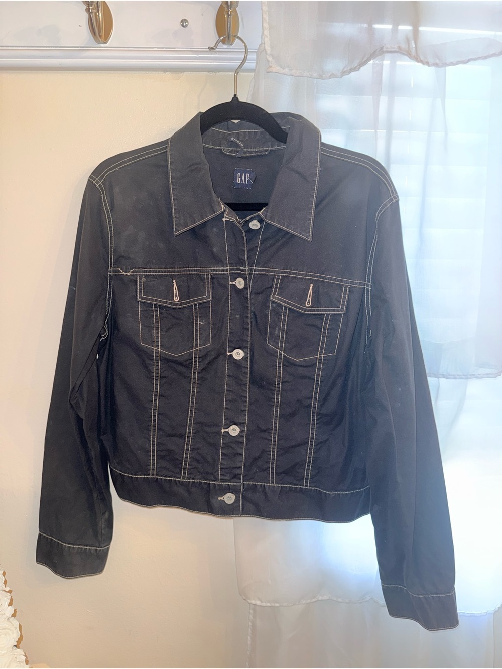 GAP Black Denim Jacket with White Contrast Stitching